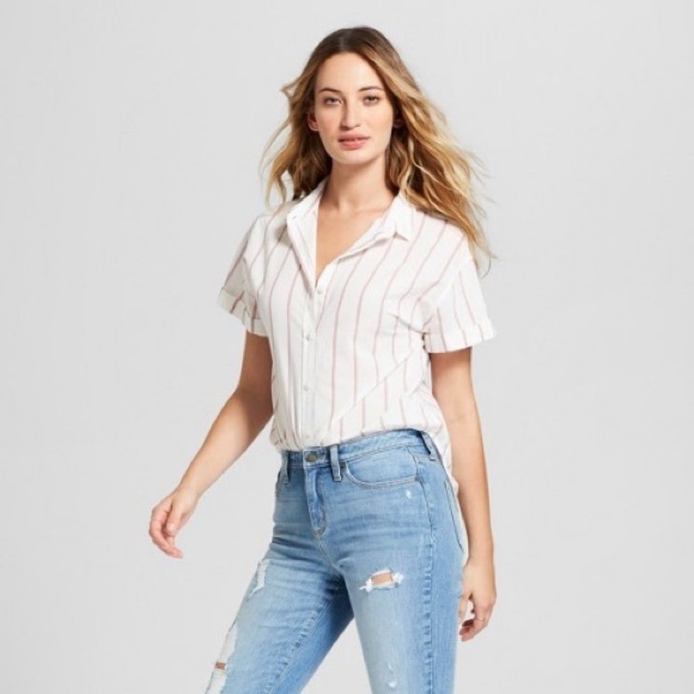 Universal Thread White Striped Button Down Shirt